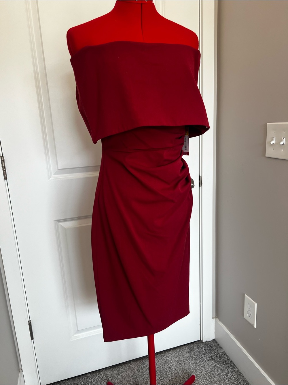 Vince Camuto Strapless Fold-Over Sheath Dress in Deep Red